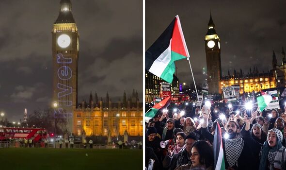 Palestine protest: Jaw-dropping moment ‘from the river to the sea’ projected onto Big Ben