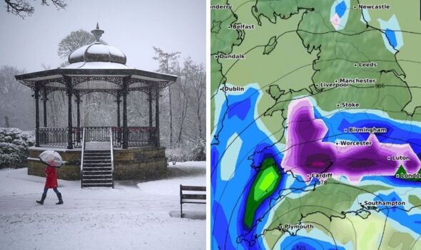 UK weather maps show huge 216-mile wall of snow battering southern half of Britain