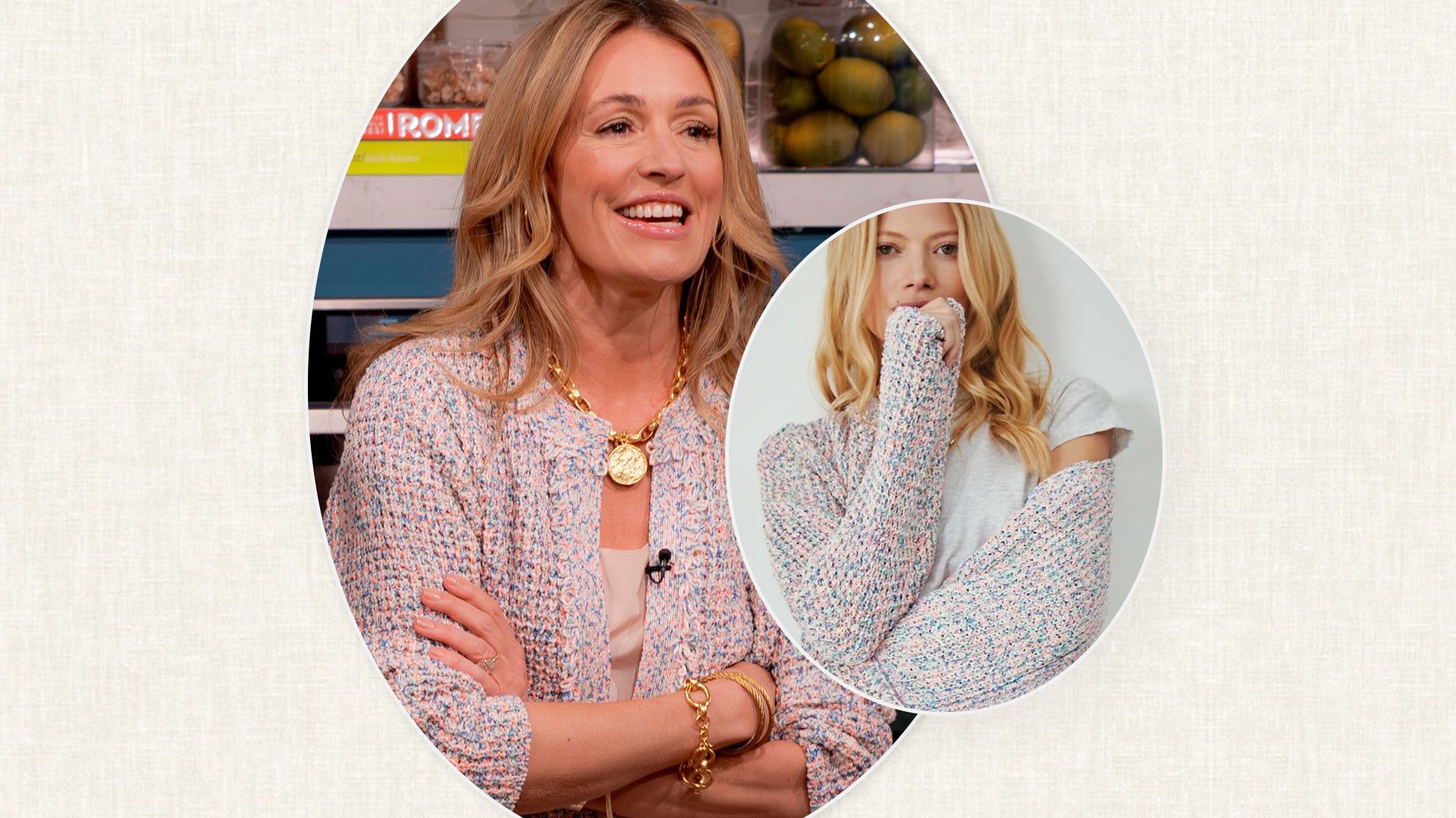 I love a cosy cardigan and Cat Deeley’s pastel knit is perfect for this weird weather we’re having