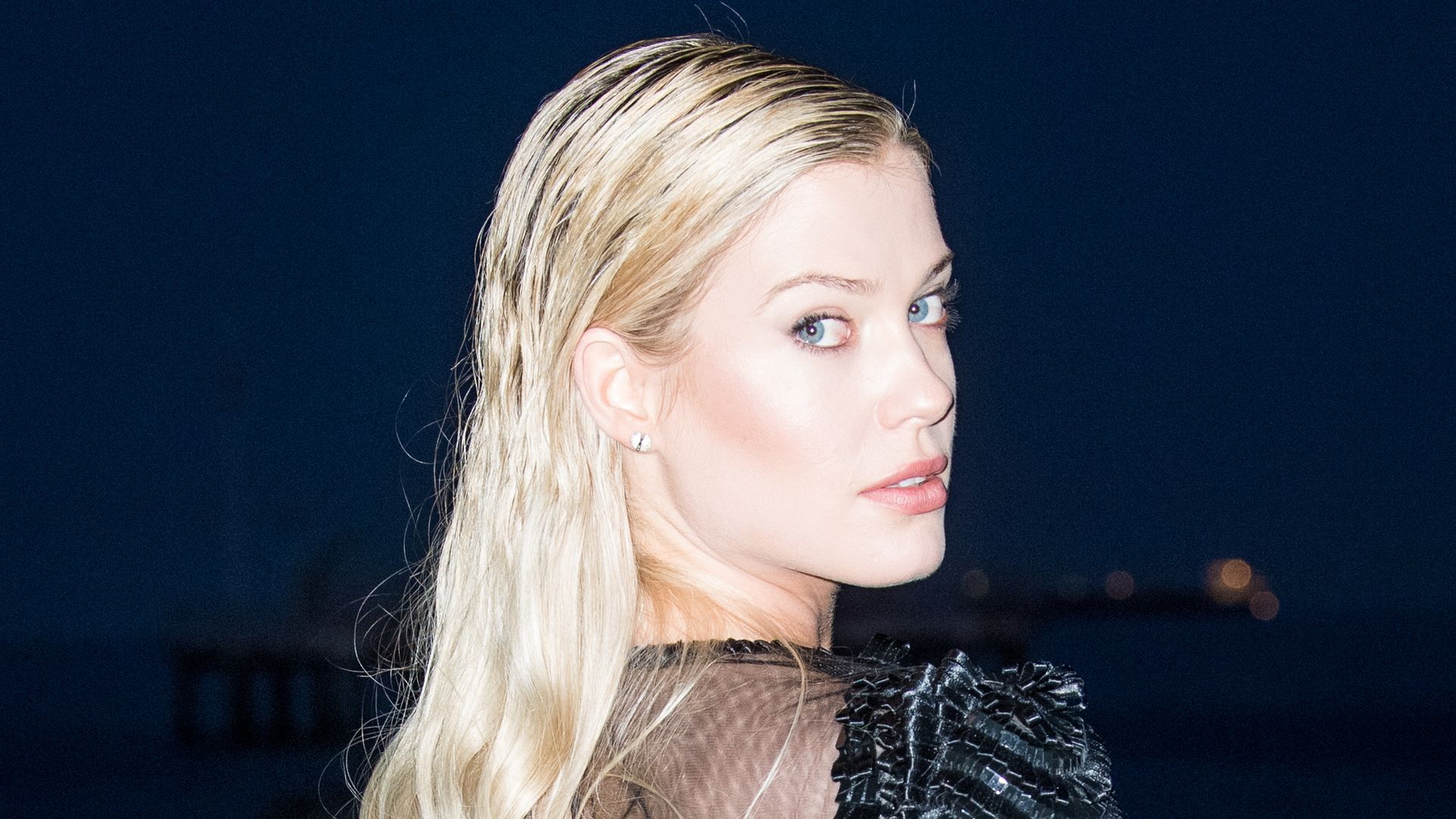 Lady Amelia Spencer is a beach goddess in bridal white swimwear