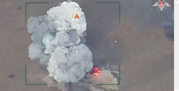 Moment Russian forces detonate cluster bombs on Ukrainian helicopter landing strip