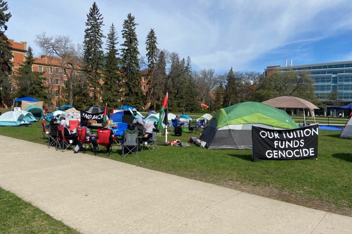 Gaza protest encampment remains on Edmonton campus after Calgary sit-in ended by police