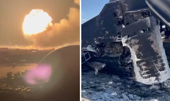 Insane moment £40 million Russian jet erupts into fireball during huge Ukrainian strike