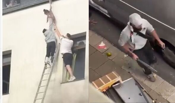 Machete-wielding attacker sets fire to homes as children lowered from roof to escape