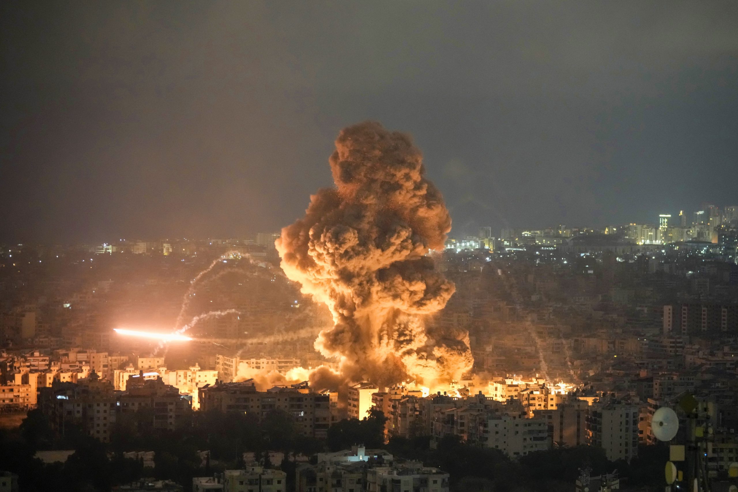 Watch as huge blasts erupt in Beirut from second night of airstrikes – as Israeli city also ‘hit by Hezbollah rockets’