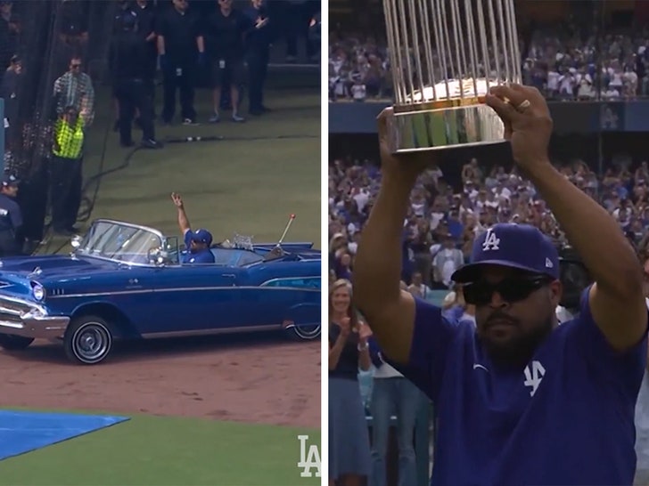 Ice Cube Delivers World Series Trophy In L.A. Style At Dodger Stadium