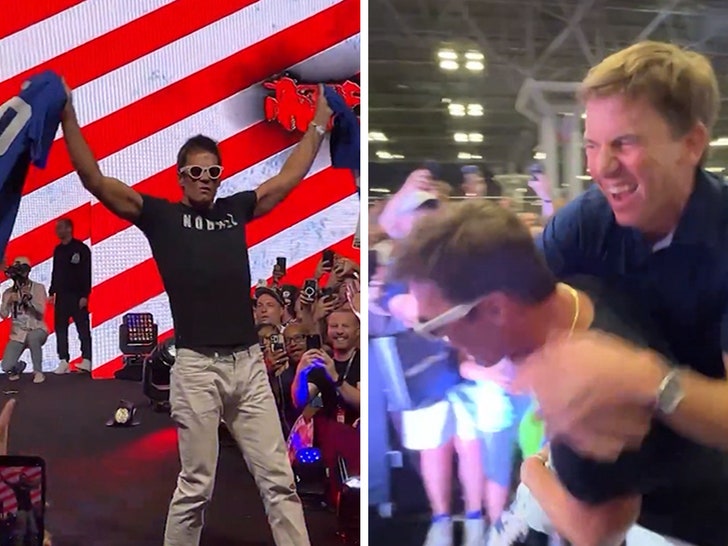 Tom Brady Rips Up Manning Jersey At Fanatics Fest, Eli Comes In WWE Style!