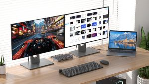 What a claim! This KVM docking station switch can handle two 8K monitors – yes, you heard it right, that’s 66 million pixels (or 32 Full HD displays)