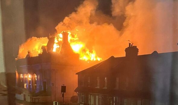 Horror as huge fire rips through building on UK high sreet as locals told to stay inside Horror as huge fire rips through building on UK high sreet as locals told to stay inside