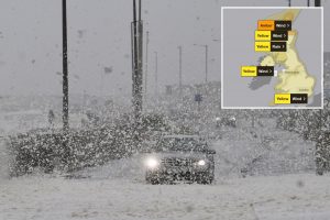 Tens of thousands without power as Storm Amy’s 90mph gusts and torrential rain lash Britain killing one man