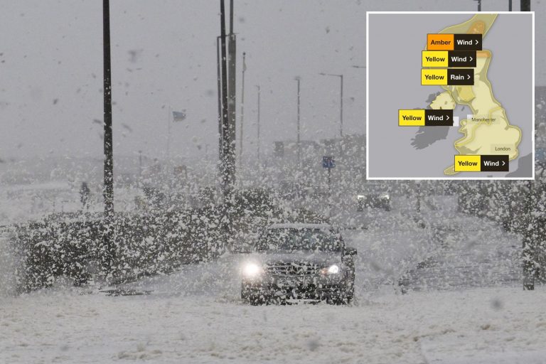 Tens of thousands without power as Storm Amy’s 90mph gusts and torrential rain lash Britain killing one man