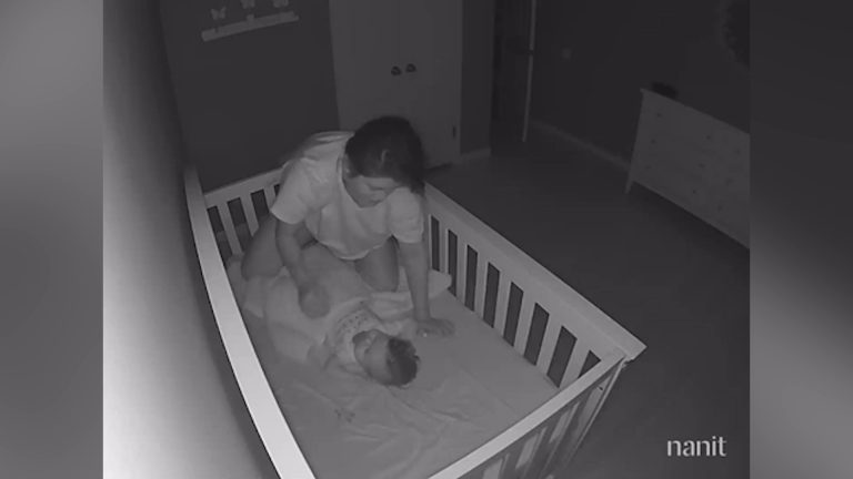 Watch the moment mum’s attempt to sneak out of sleeping baby’s crib without waking them goes painfully wrong