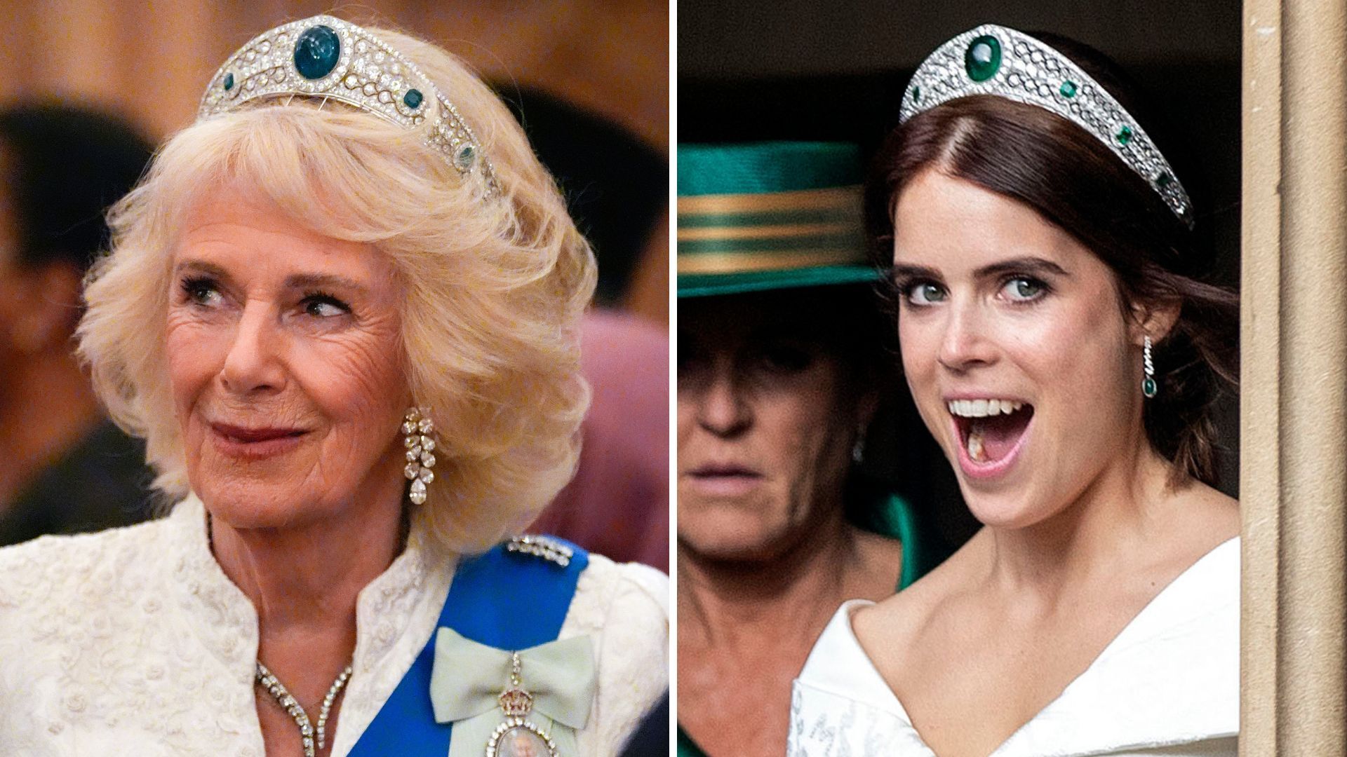 Queen Camilla’s faux pas with Princess Eugenie’s £10m bridal tiara caught on camera