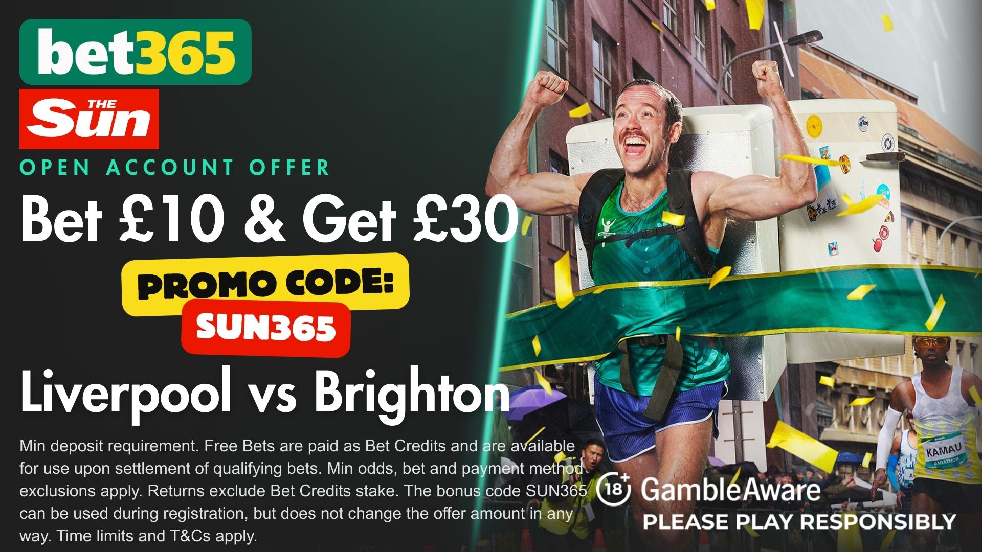 bet365 bonus code: Score £30 bonus for Liverpool vs Brighton with code SUN365