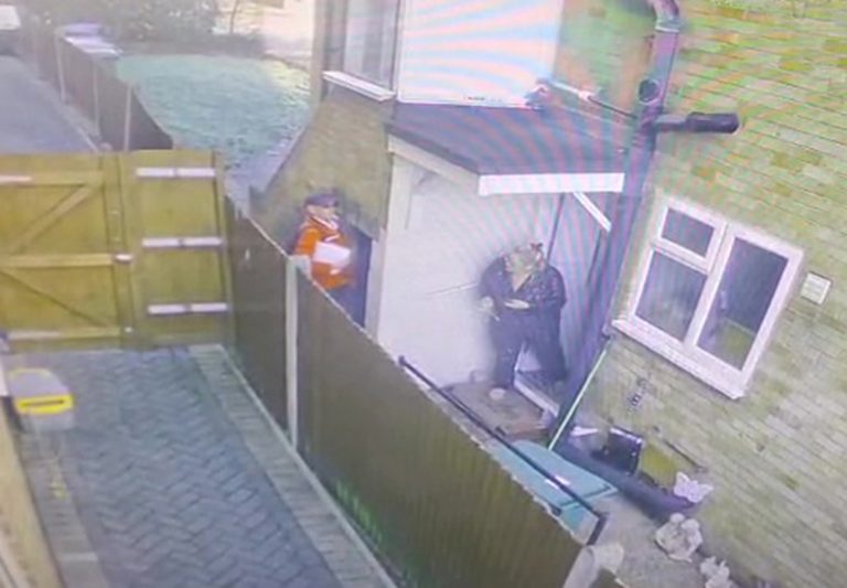 Moment postman caught WEEING on woman’s home as she stands feet away