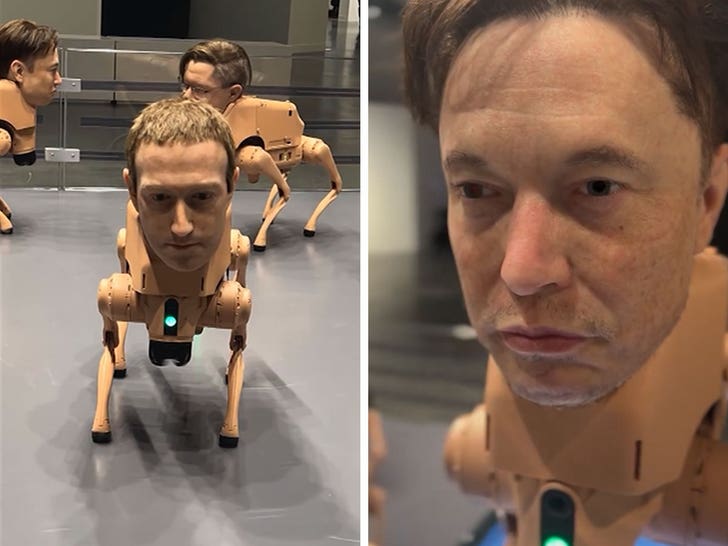 Robot Dogs Wear Lifelike Musk, Zuckerberg Masks While Pooping Pictures