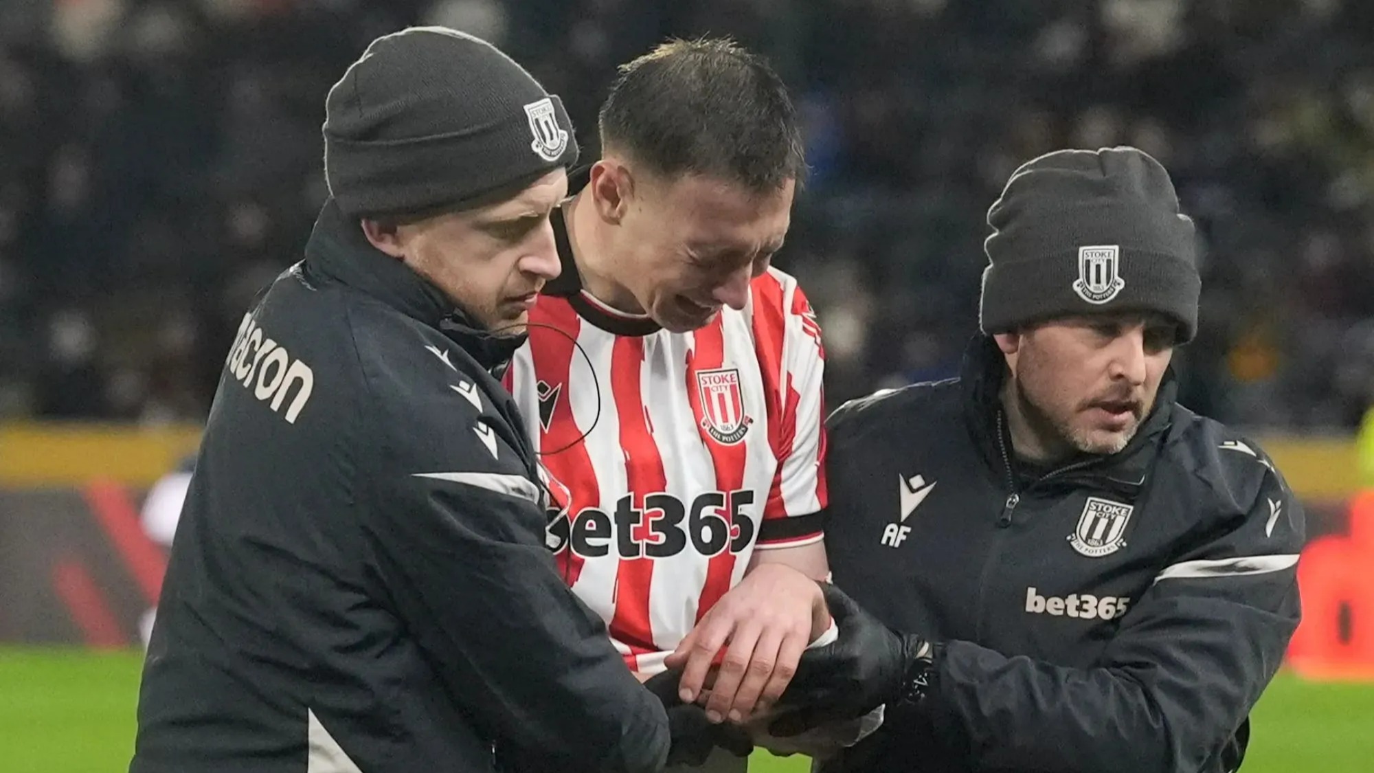EFL star breaks down in tears and needs oxygen after horror arm injury as match is delayed