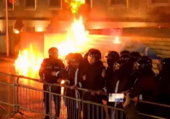 Police injured as Molotov’s and fireworks fired at PM’s office in European capital