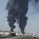 Firestorm as drone attack shuts key Middle Eastern oil port