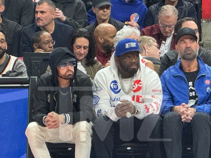 50 Cent & Eminem Reunite Courtside at Pistons-Cavs Playoff Game