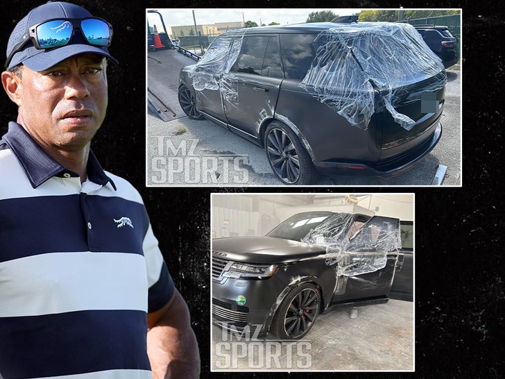 Tiger Woods’ Wrecked Range Rover From DUI Crash in Junkyard, Photos Show