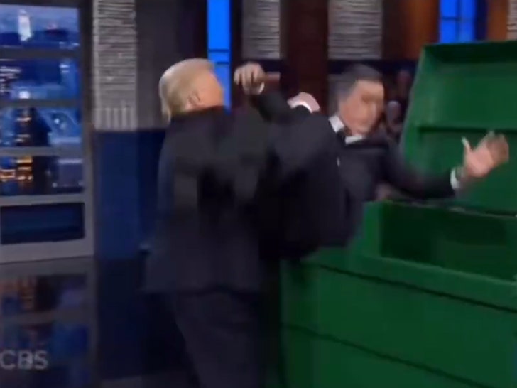Trump Shares A.I. Video of Him Literally Tossing Stephen Colbert Into a Dumpster