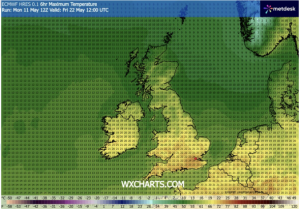 UK weather maps turn bright orange for 24C scorcher – 17 areas above 22C
