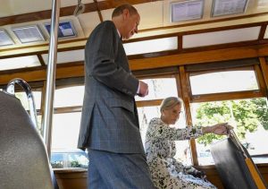 Prince Edward and Duchess Sophie stun onlookers as they hop on tram while on tour