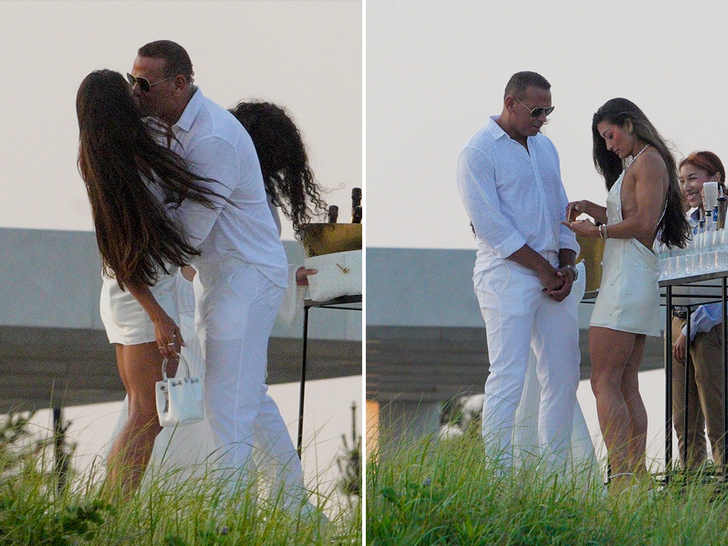 A-Rod Plants Lip Smacker on Beatiful Brunette at Michael Rubin’s White Party