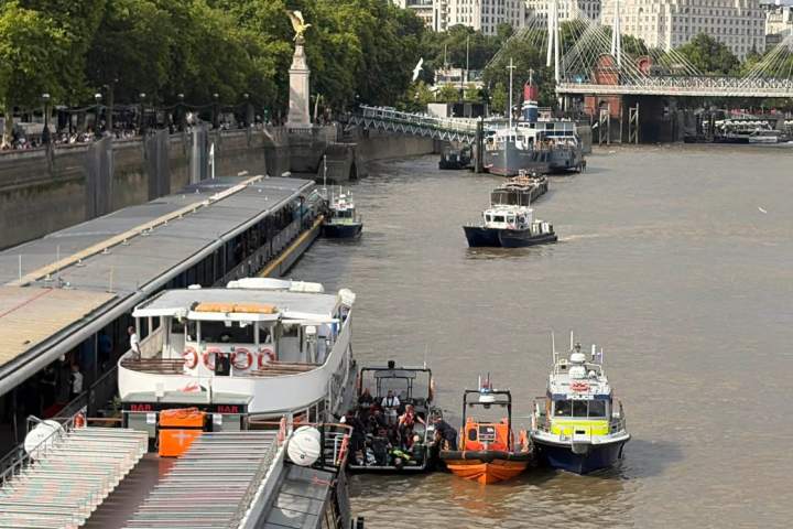 Police boat crashes into central London bridge, throwing officers overboard
