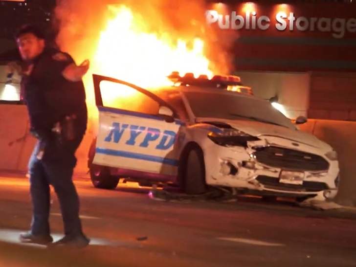 NYPD Patrol Car Goes Up in Flames After BMW Crash in The Bronx: Video
