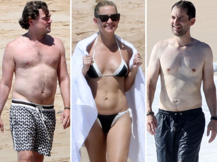 Leonardo DiCaprio, Kate Hudson Hit The Beach Before Tobey Maguire’s Ex-Wife’s Wedding